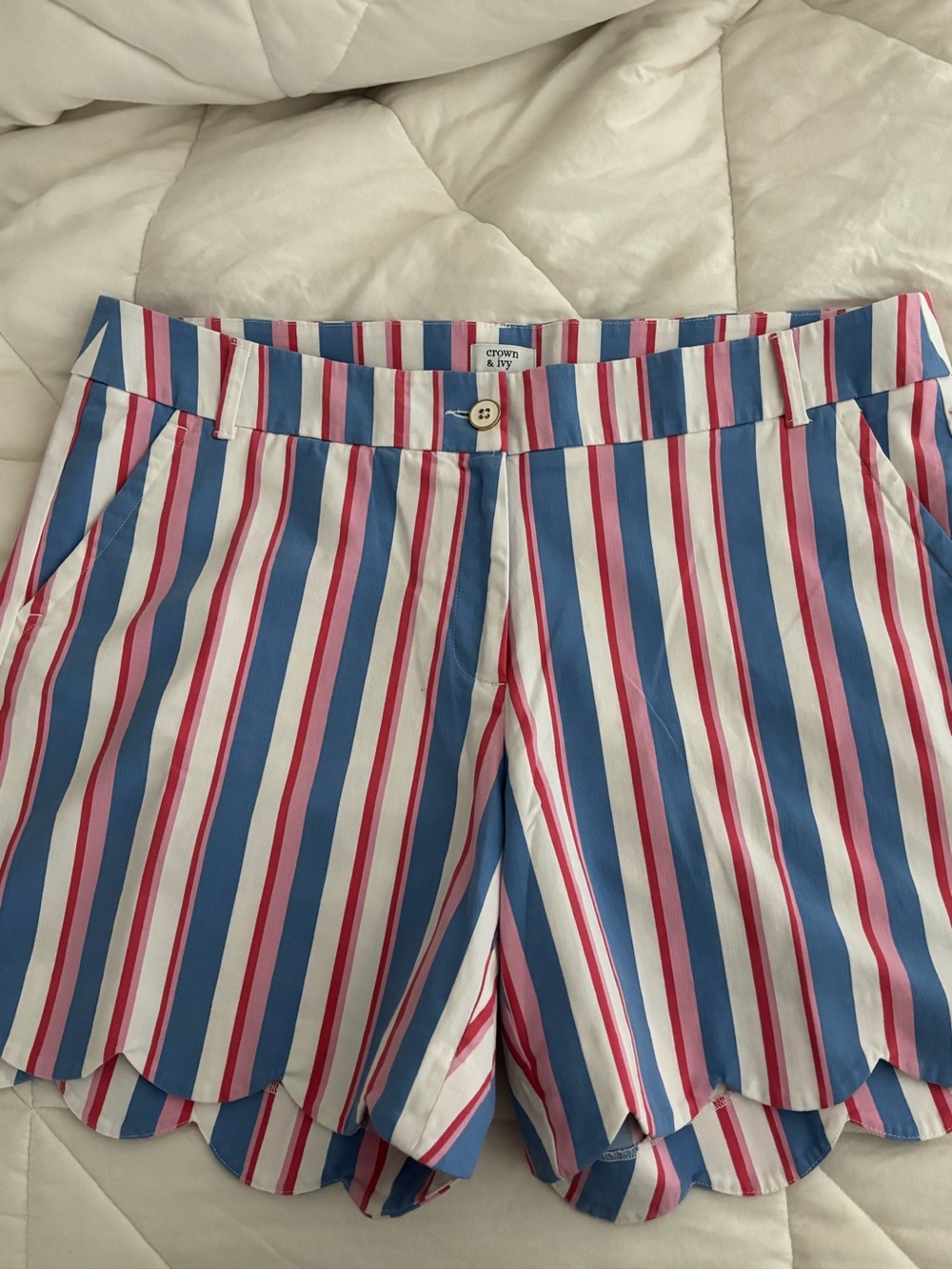 crown & ivy Blue, Pink & White Striped Scallop-Hem Shorts NWT
